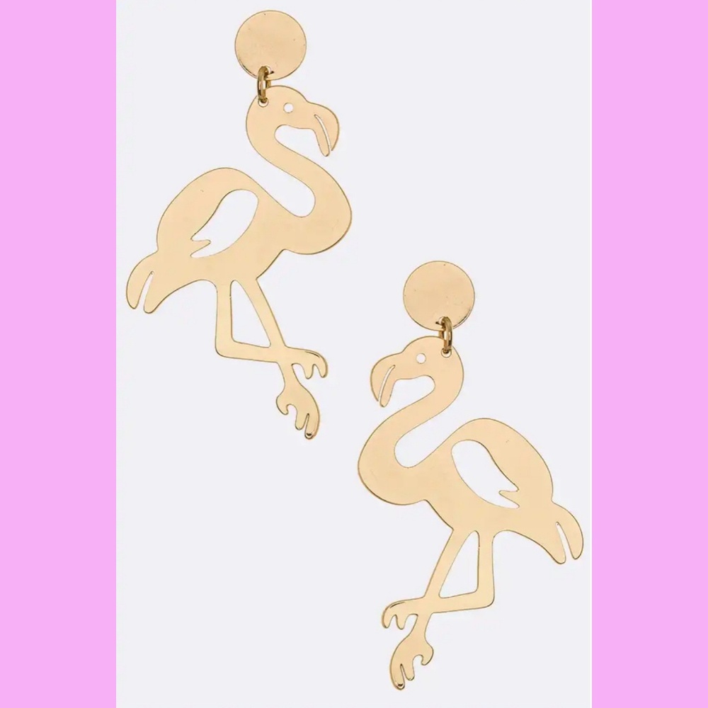 Rose Gold Flamingo Sillouette Dangle Earrings NWT